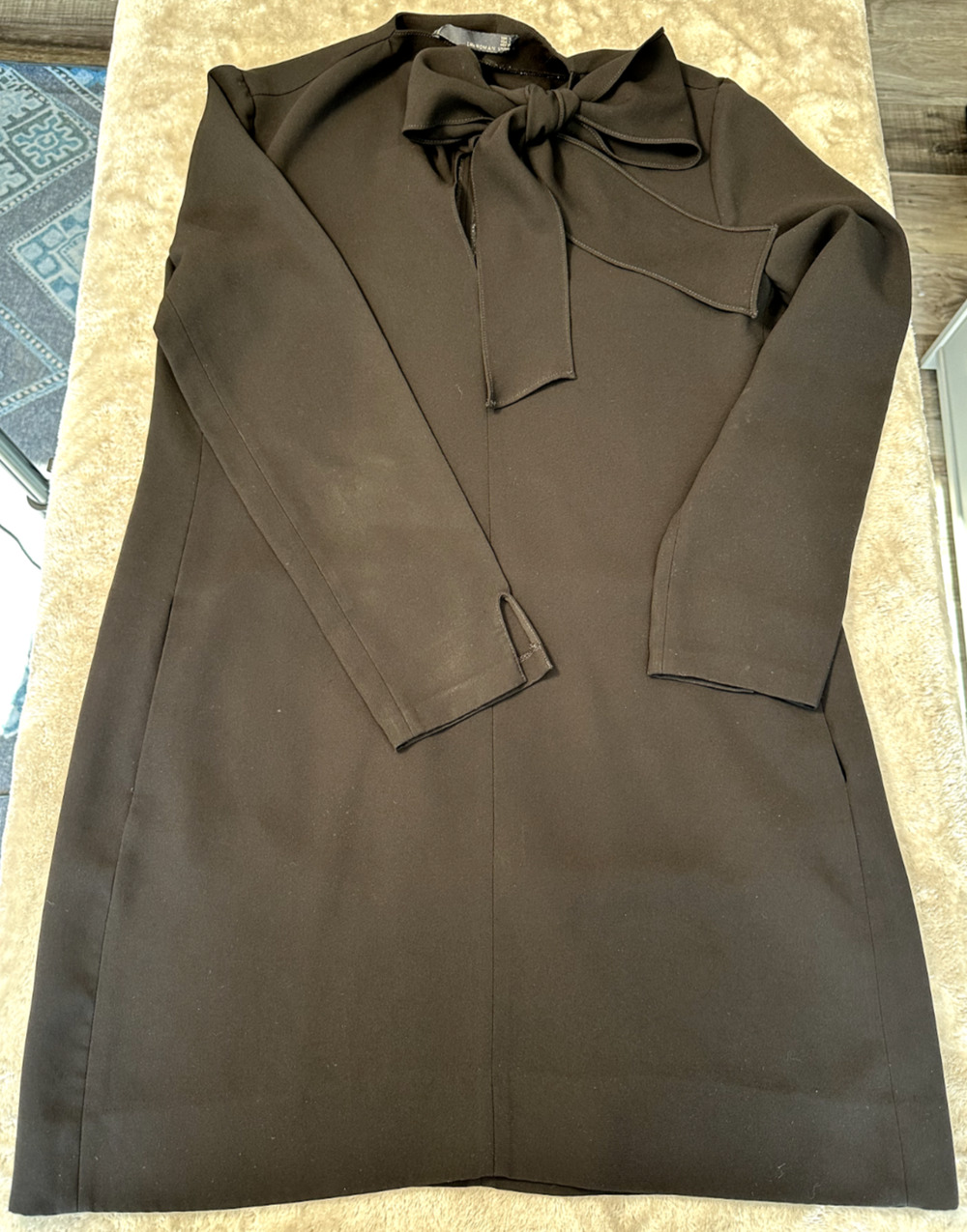 Zara Studio Black Goth Office Bow Detail Mini Dress Long Sleeve Womens Size L